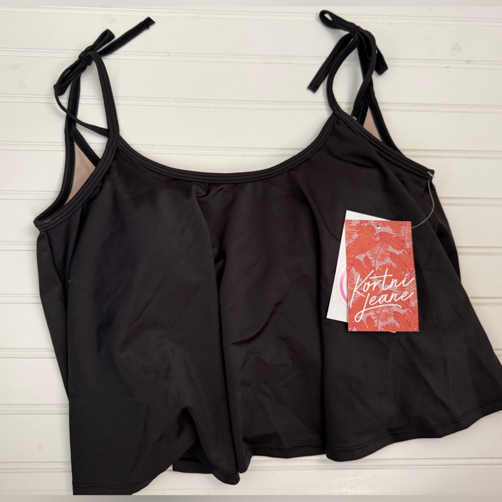 Kortni Jeane Black Women's Swim Tankini Top with Tie Straps